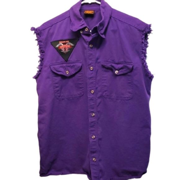 biker wear Other - Men's Biker Wear Purple Sleeveless Button up Shirt Size Large Bike Rally 2011